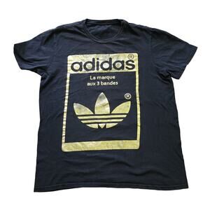 Adidas Men's Large Black/Gold La Marque Aux 3 Bandes T-Shirt